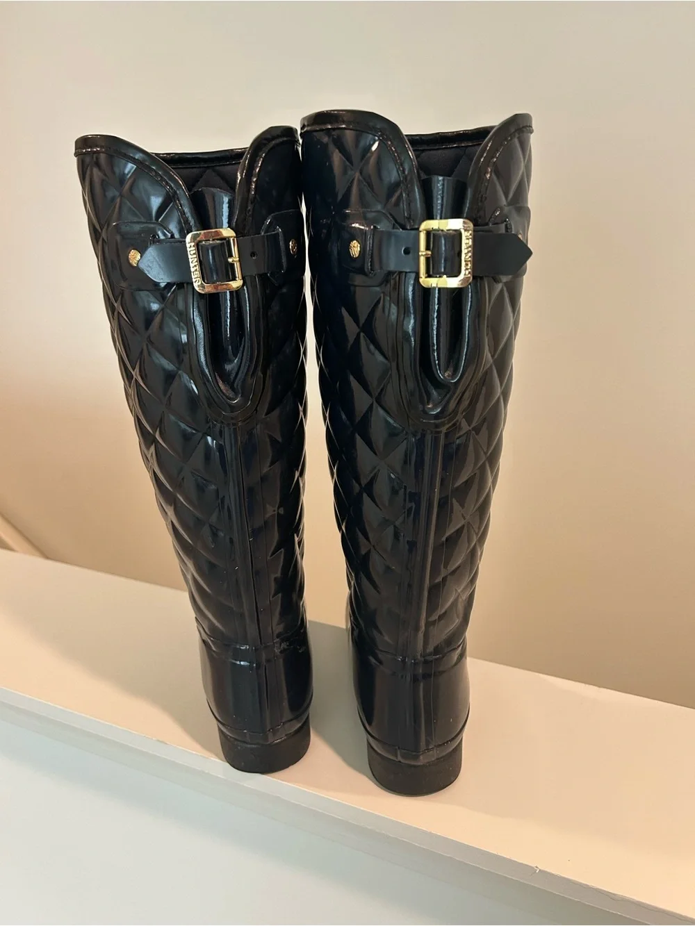 Hunter (8)  Quilted Tall Rain Boots in Black